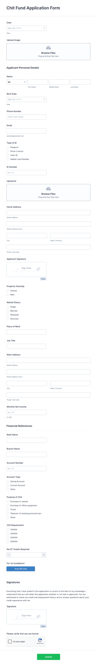 Chit Fund Application Form Template