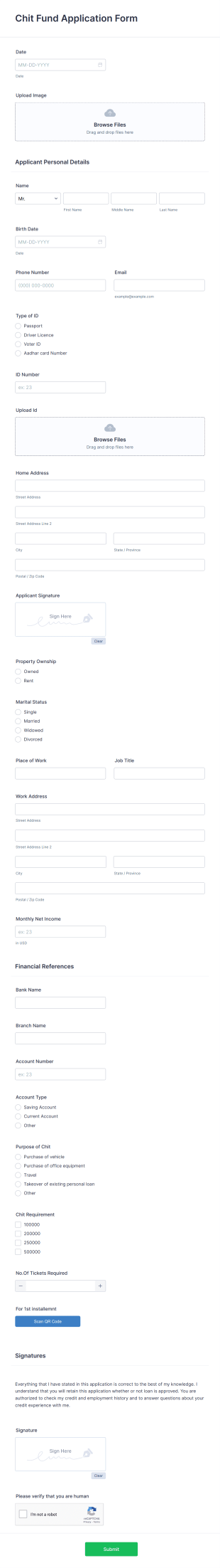 Chit Fund Application Form Template