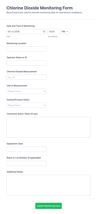 Chlorine Dioxide Monitoring Form Template