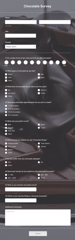 Chocolate Survey Form Template