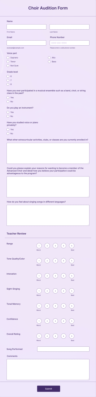 Choir Audition Form Template