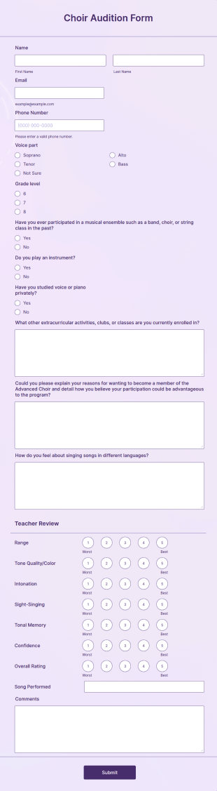 Choir Audition Form Template