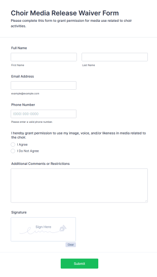 Choir Media Release Waiver Form Template
