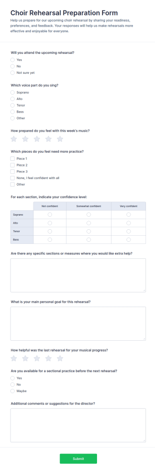 Choir Rehearsal Preparation Survey Form Template