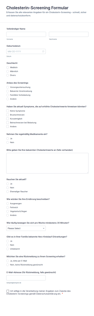 Cholesterin Screening Fragebogen