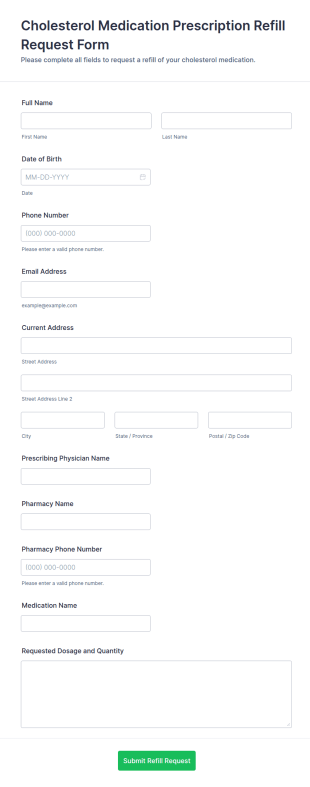 Cholesterol Medication Prescription Refill Request Form Template