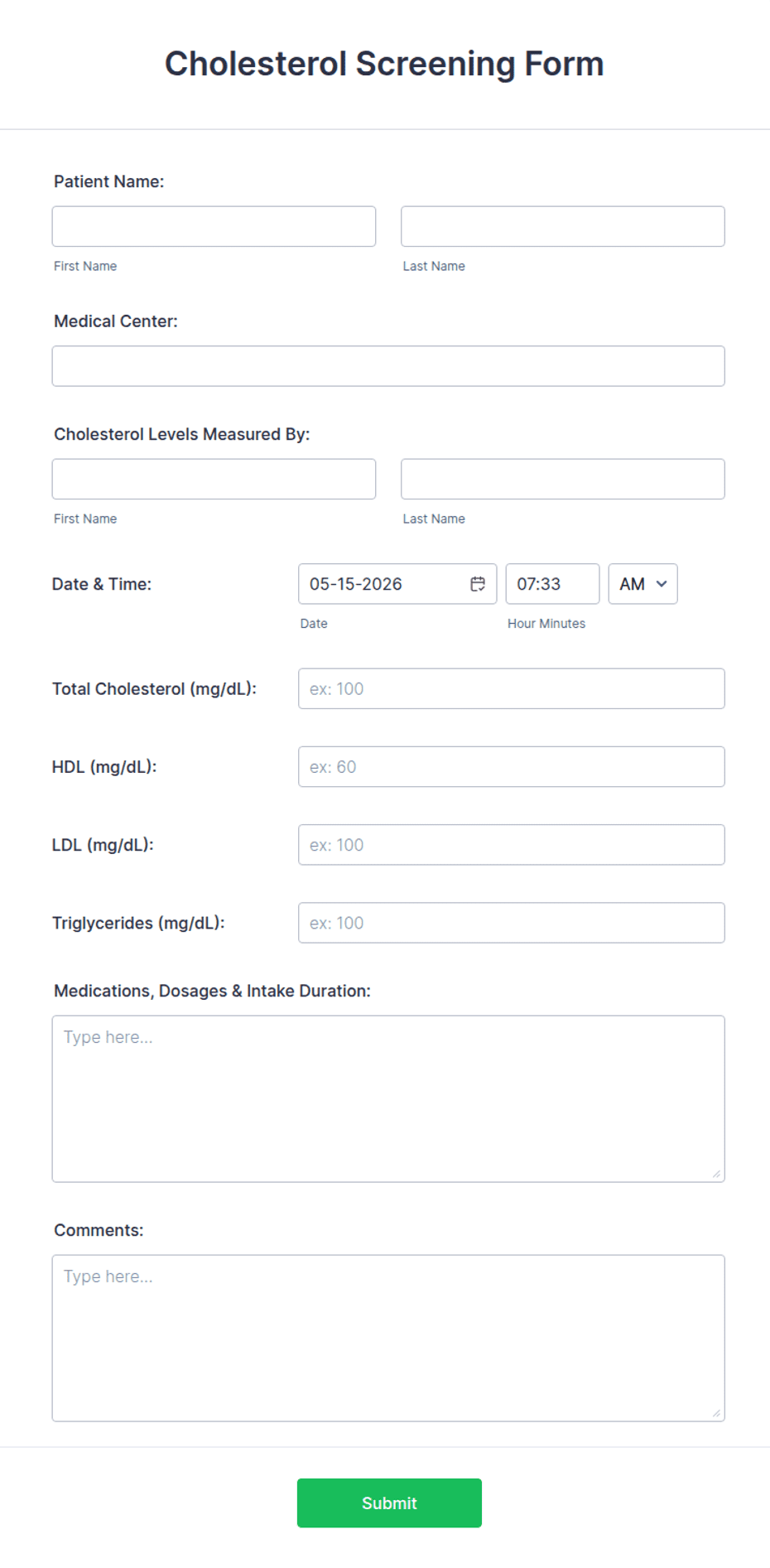 Cholesterol Screening Form Template | Jotform