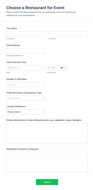 Choose A Restaurant For Event Form Template