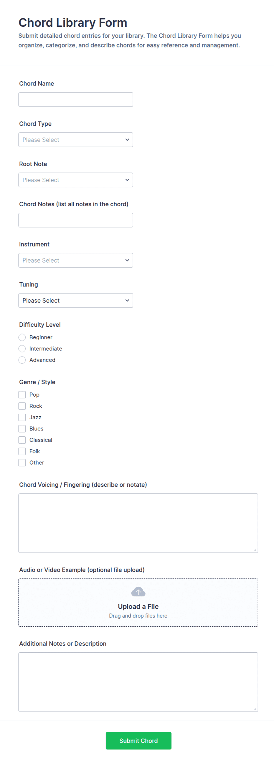 Chord Library Form Template | Jotform