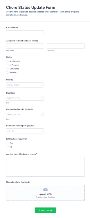 Chore Status Update Form Template