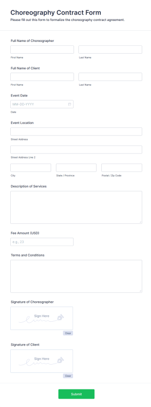 Choreography Contract Form Form Template