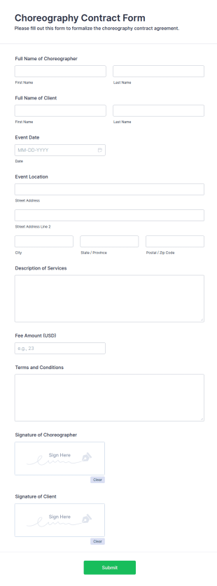 Choreography Contract Form Template