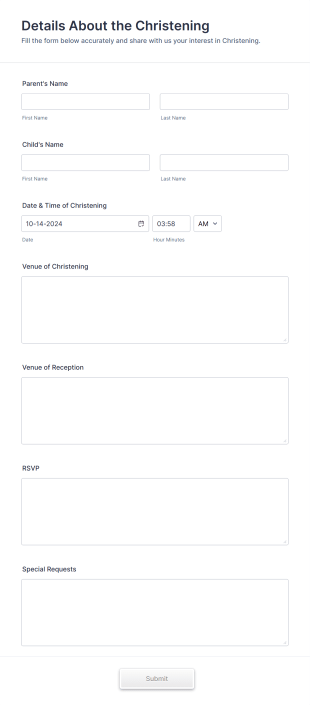 Christening Invitation Form Template