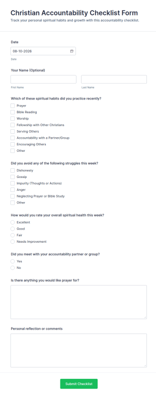 Christian Accountability Checklist Form Template