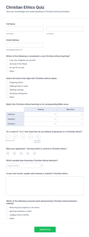 Christian Ethics Quiz Form Template