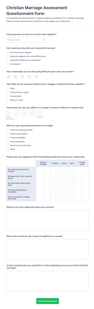 Christian Marriage Assessment Questionnaire Form Template