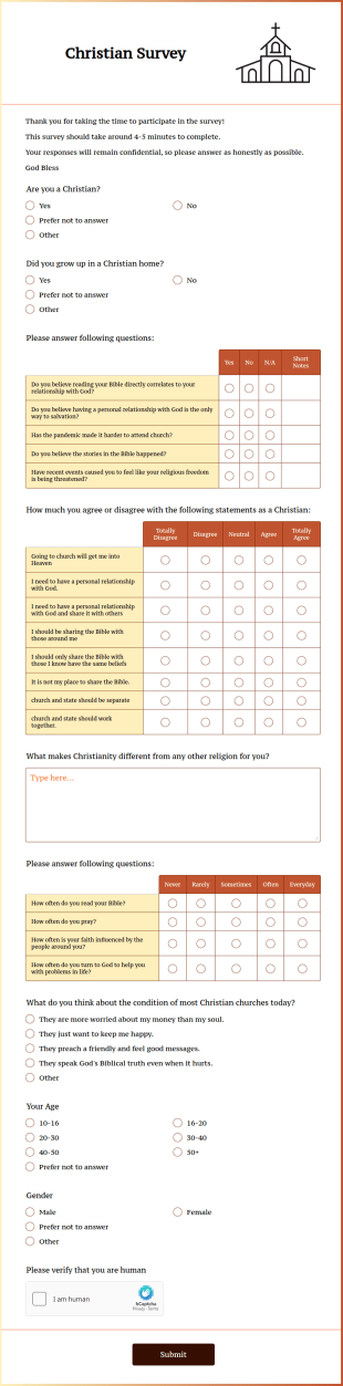 Christian Survey Form Template
