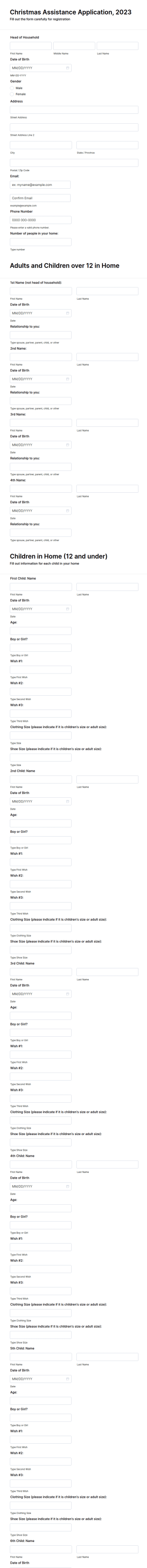 Christmas Assistance Application Form Template