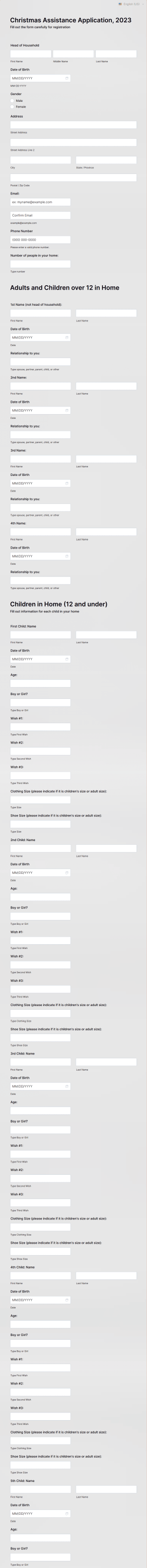 Christmas Assistance Application Form Template