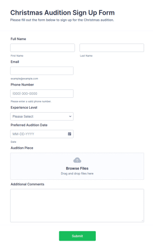 Christmas Audition Sign Up Form Template