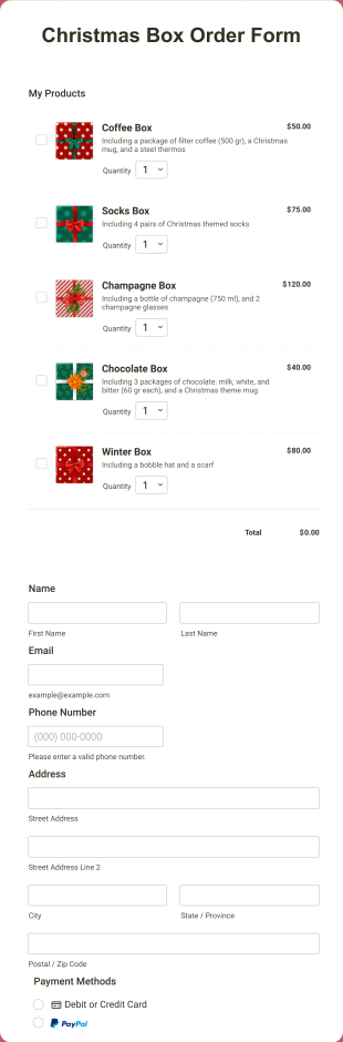 Christmas Box Order Form Template