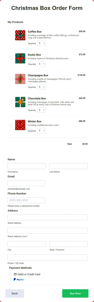 Christmas Box Order Form Template