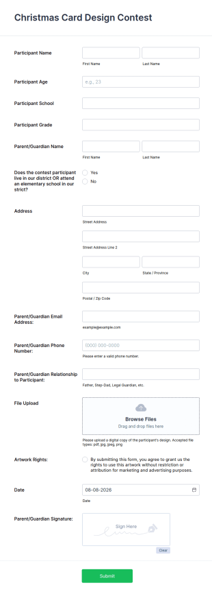 Christmas Card Design Contest Form Template