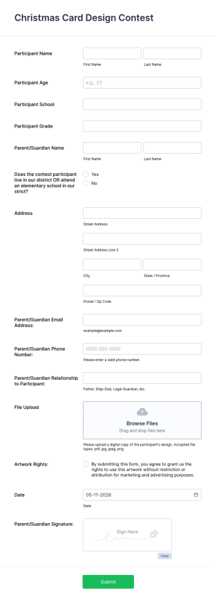 Christmas Card Design Contest Form Template
