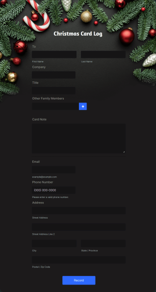 Christmas Card List Form Template