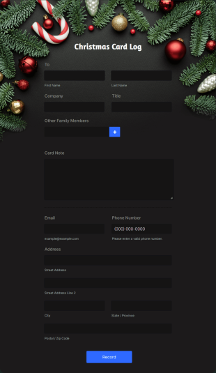 Christmas Card List Form Template