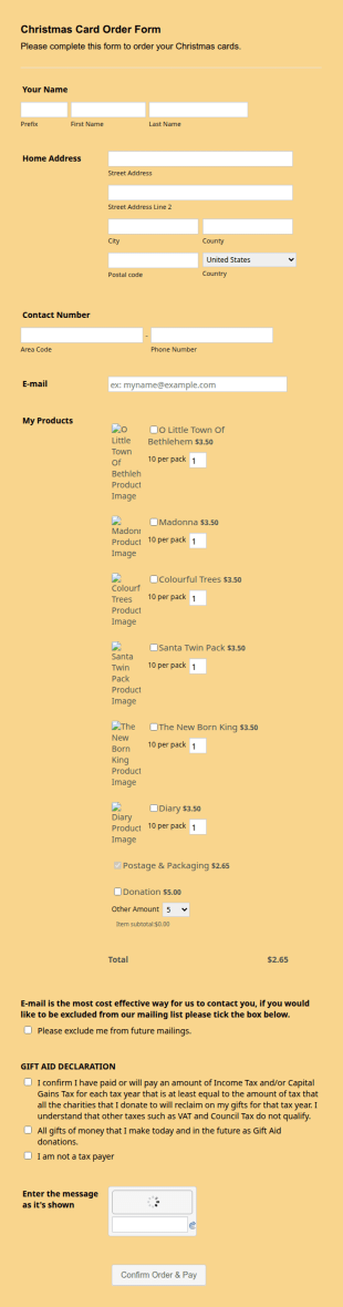 Christmas Card Order Form Template