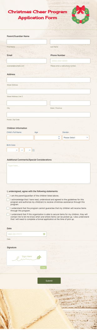 Christmas Cheer Program Application Form Template