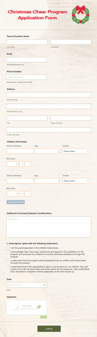Christmas Cheer Program Application Form Template