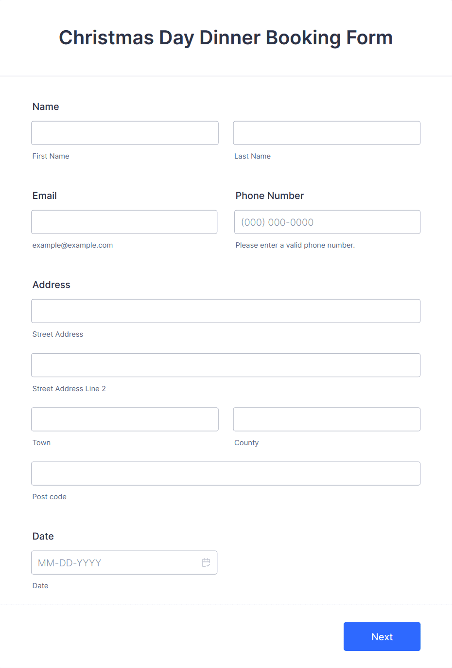 Christmas Day Dinner Booking Form Template | Jotform