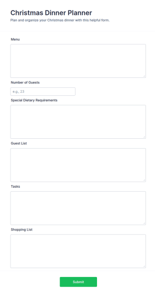 Christmas Dinner Planner Form Template