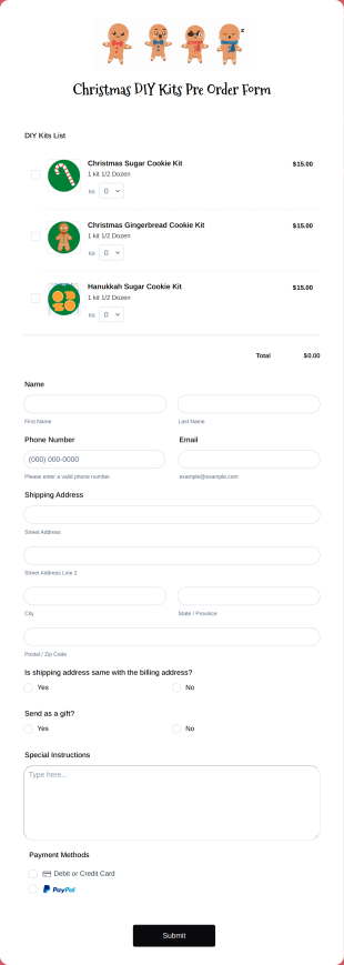 Christmas DIY Kits Pre Order Form Template