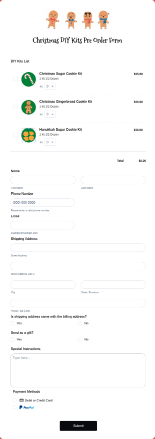 Christmas DIY Kits Pre Order Form Template