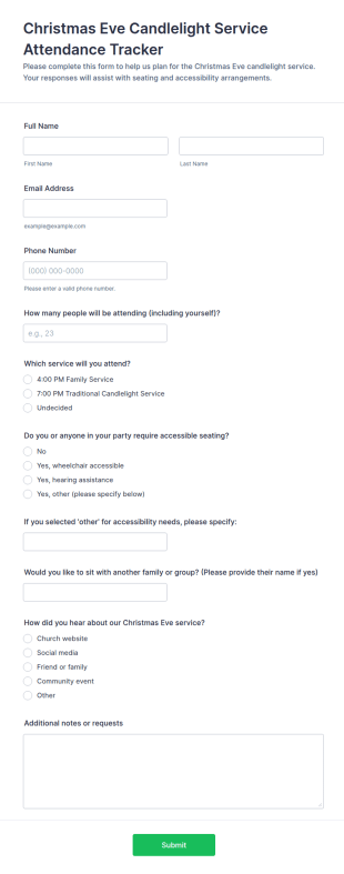 Christmas Eve Candlelight Service Attendance Tracker Form Template