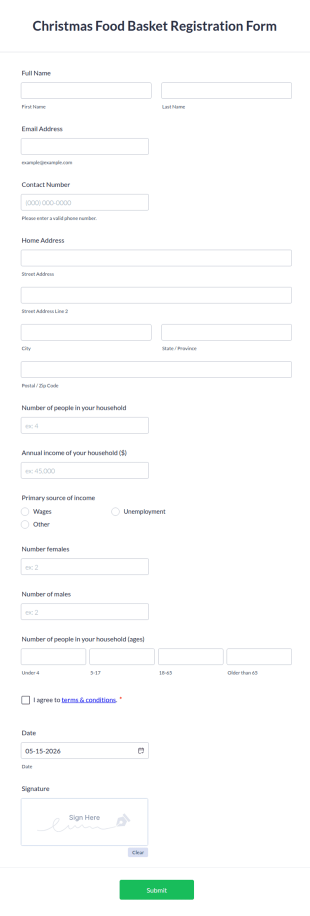 Christmas Food Basket Registration Form Template