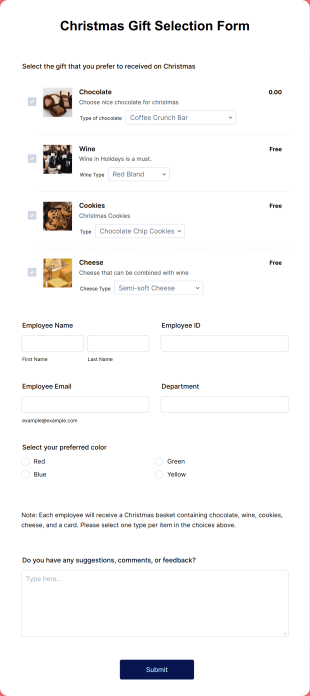 Christmas Gift Selection Form Template