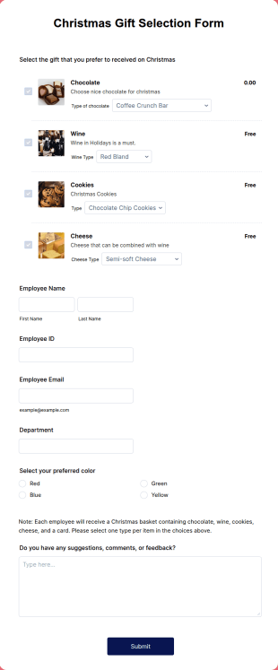 Christmas Gift Selection Form Template