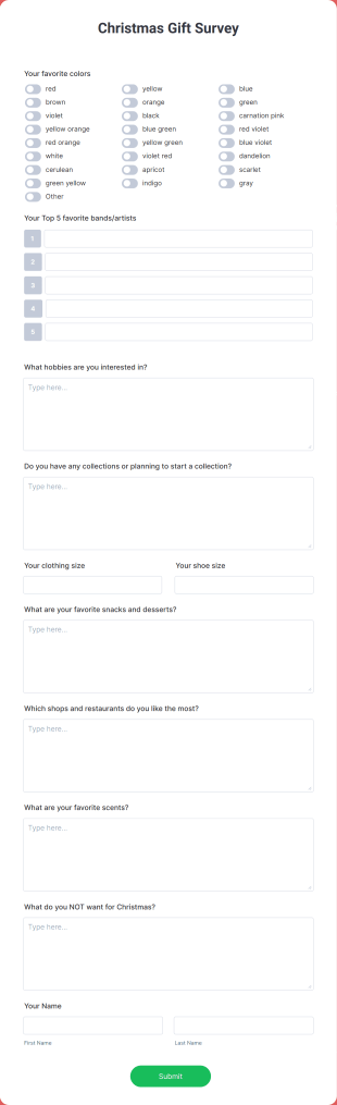 Christmas Gift Survey Form Template