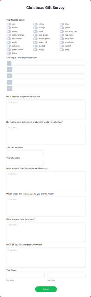 Christmas Gift Survey Form Template