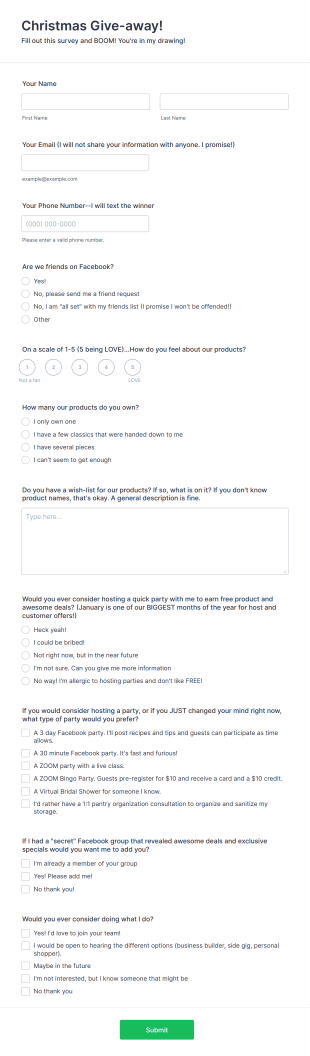 Christmas Giveaway Survey Form Template
