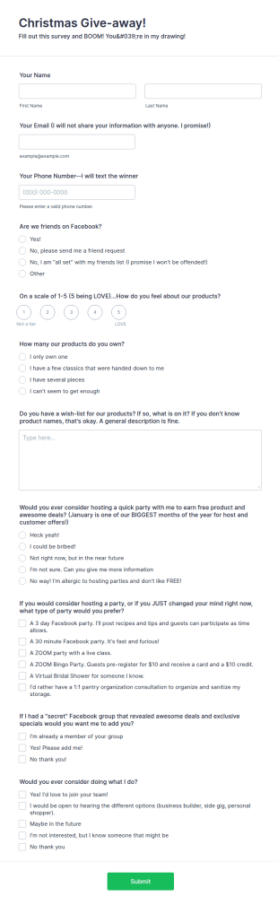 Christmas Giveaway Survey Form Template