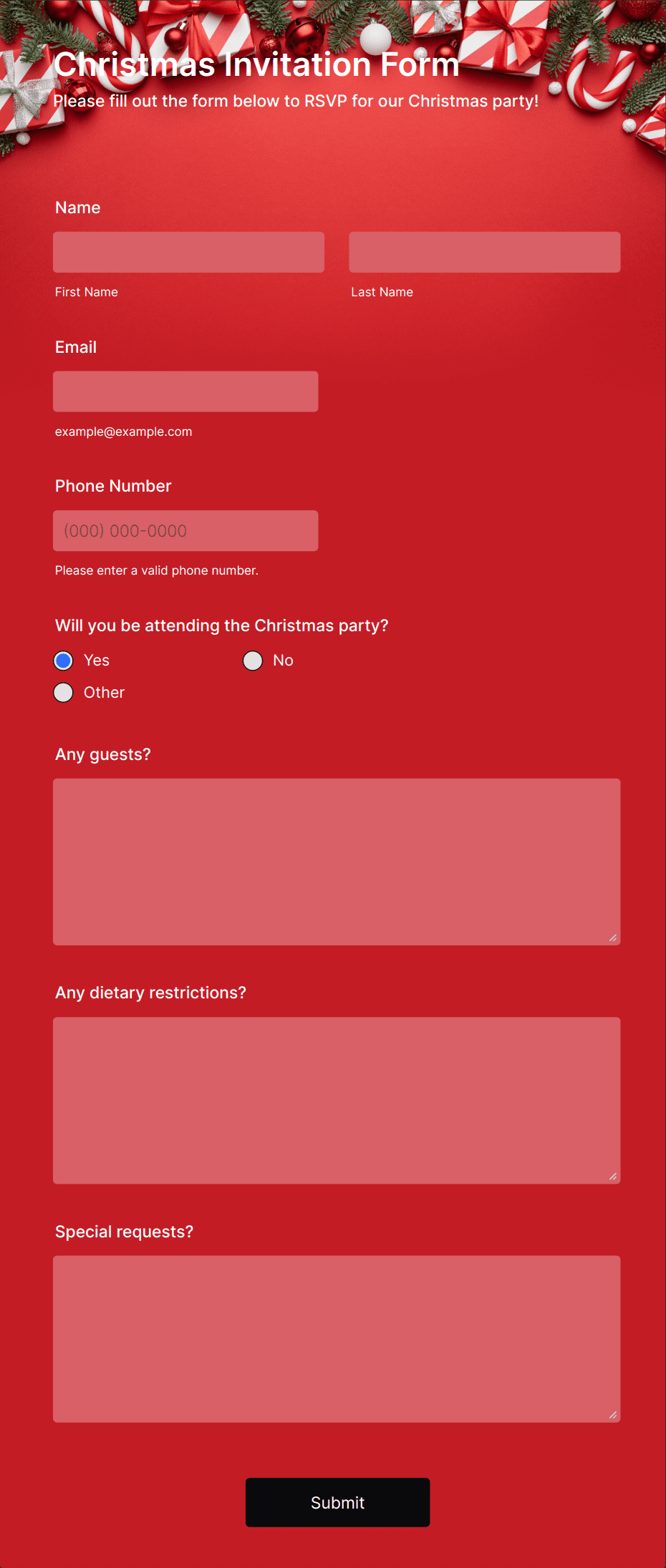 Christmas Invitation Form Template | Jotform
