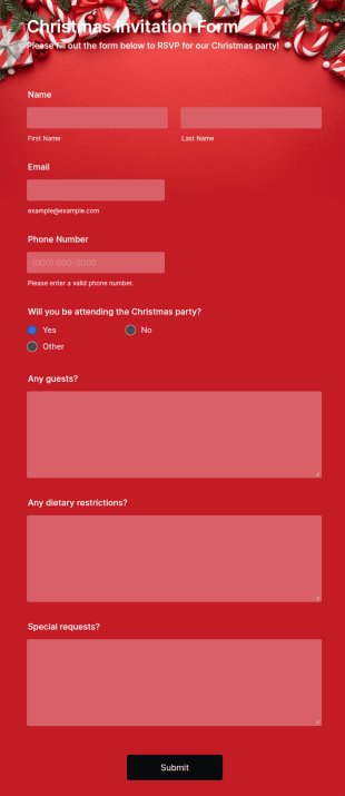Christmas Invitation Form Template