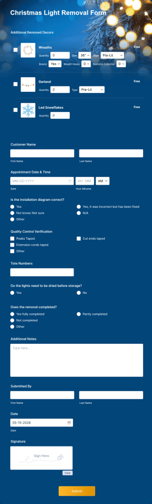 Christmas Light Removal Form Template