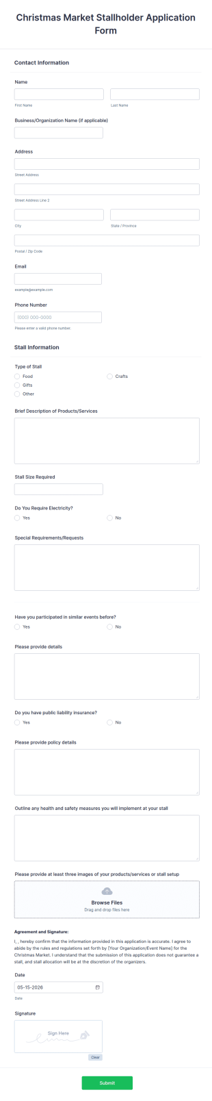 Christmas Market Stallholder Application Form Template