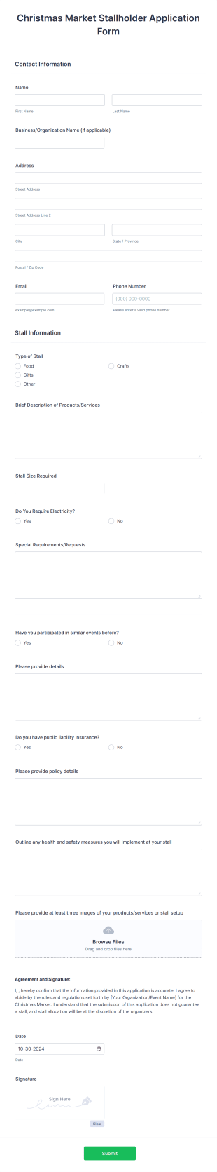 Christmas Market Stallholder Application Form Template